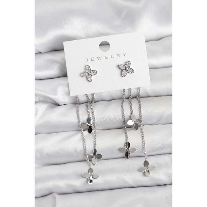 Lotus Model Gümüş Renk Pirinç Sallantılı Kadın Küpe