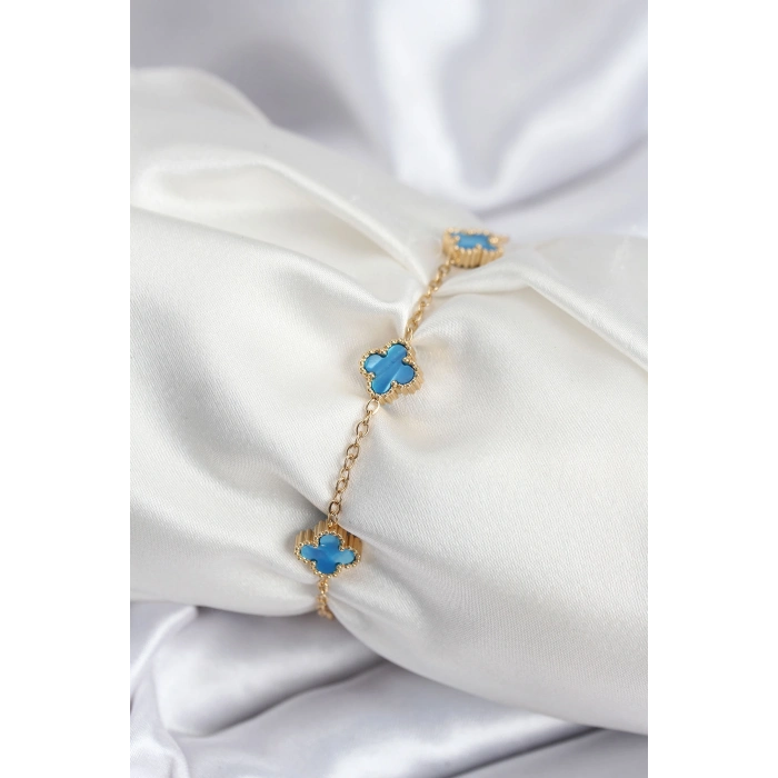 316L Çelik Gold Renk Buz Mavisi Baby Boy Yonca Kadın Bileklik