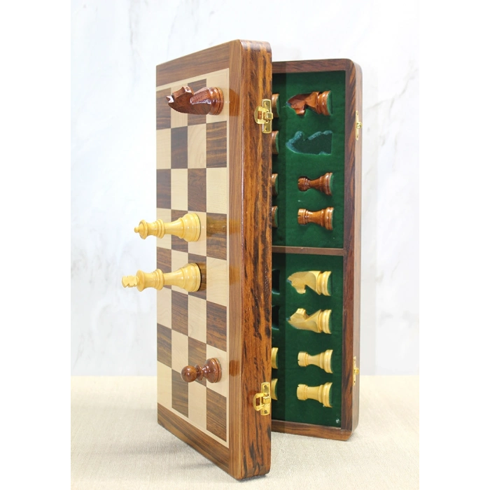 Mıknatıs Taşlı Ahşap Katlanabilir Kutulu Satranç Oyunu 40 Cm