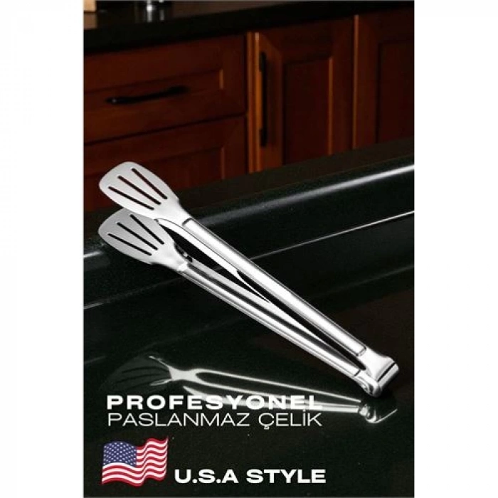 Amerikan Tip Mutfak Maşası 304 Paslanmaz Çelik Makarna Pasta Salata Çok Amaçlı Maşa