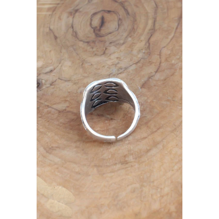 Motifli Gümüş Renk Ayarlanabilir Erkek Yüzük
