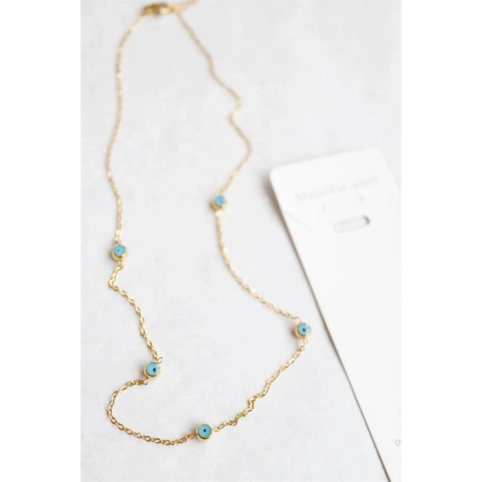 Nazar Boncuk Çelik Kolye - Altın