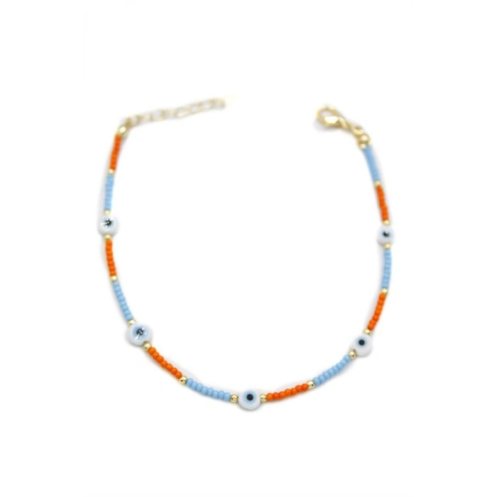 Nazar Boncuklu  Halhal - Beyaz