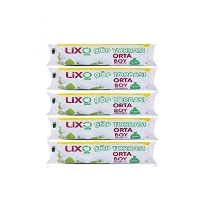 Orta Boy Çöp Torbası 55 x 60 cm 20 Li Rulo x 5 Paket = 100 Adet (Mavi)