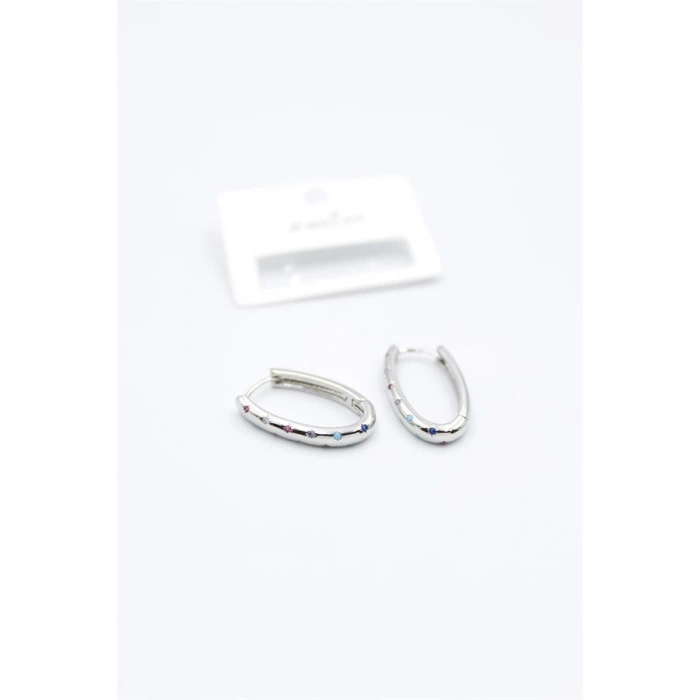 Oval Taşlı Küpe - Gümüş