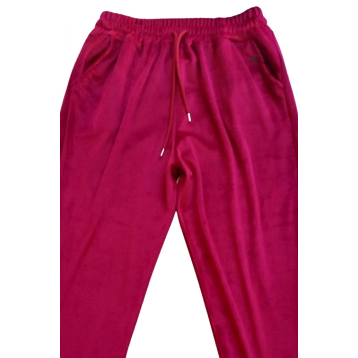 Parlak Kadife Cepli Pantolon Eşofman Pijama Altı Unisex Lastikli Paça Bordo