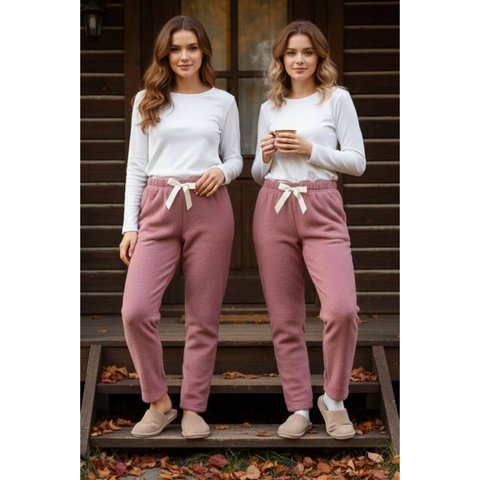 Peluşlu pijama alt somon nr