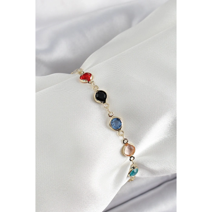 Pirinç Asorti Model Gold Renk Zirkon Taşlı Kadın Bileklik