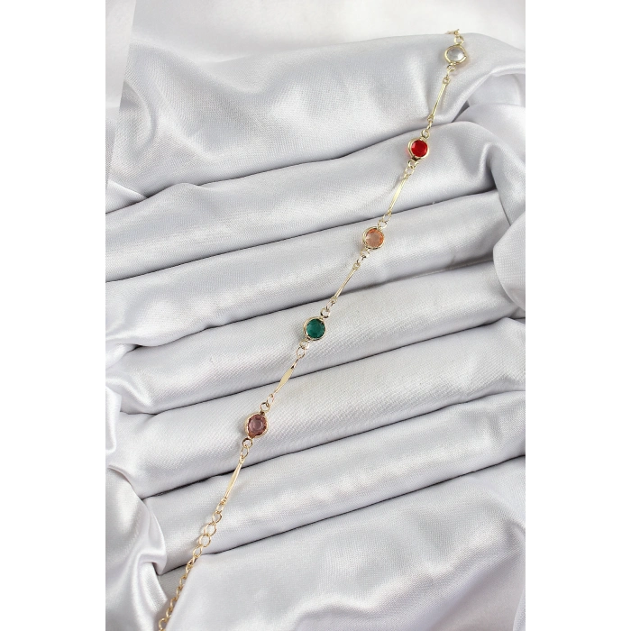 Pirinç Asorti Model Gold Renk Zirkon Taşlı Kadın Bileklik