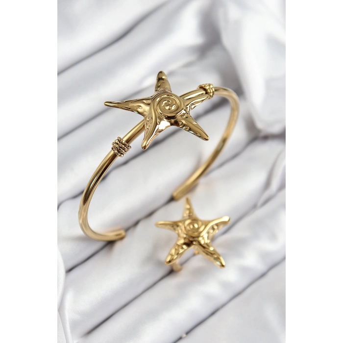 Pirinç Deniz Yıldızı Model Gold Renk Bileklik Yüzük Set