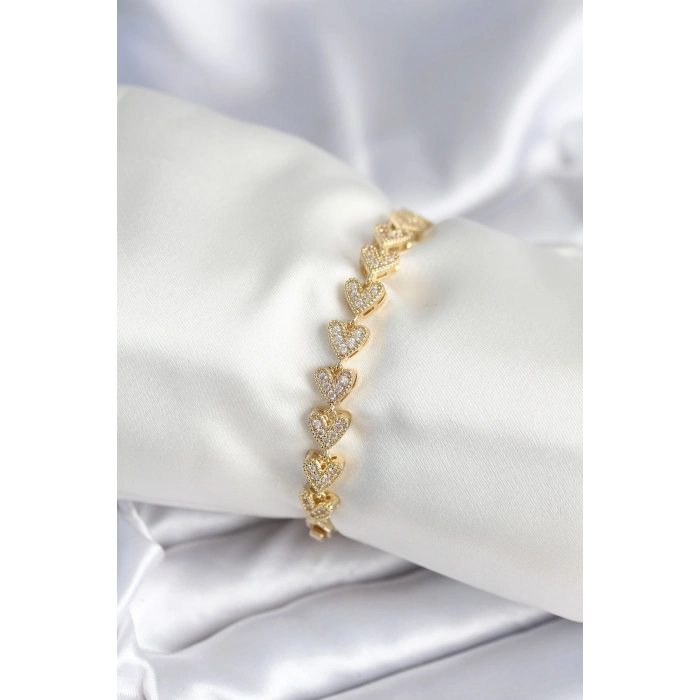 Pirinç Gold Renk Kalp Model Kadın Bileklik