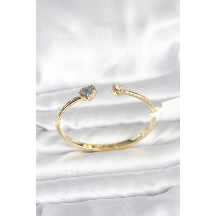 Pirinç Gold Renk Kalpli Model Kadın Kelepçe Bileklik