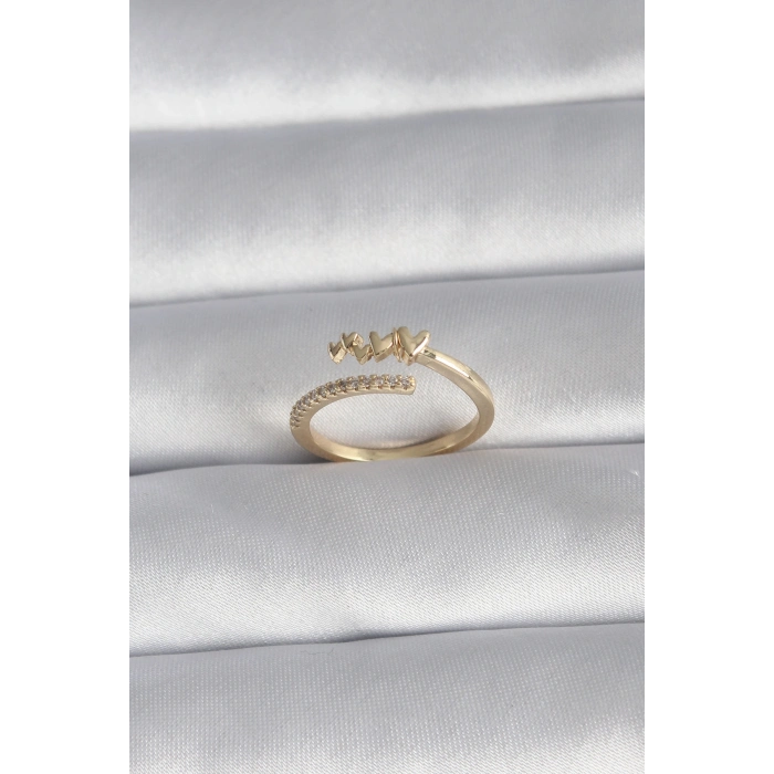 Pirinç Gold Renk Zirkon Taş Detay Kalp Model Kadın Yüzük