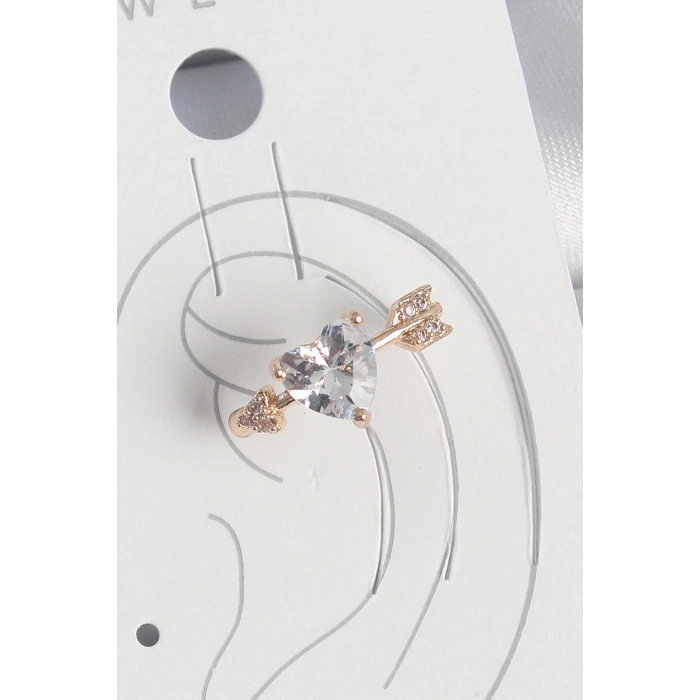 Pirinç Gold Renk Zirkon Taşlı Kalp Ok Model Kadın Kıkırdak Küpe