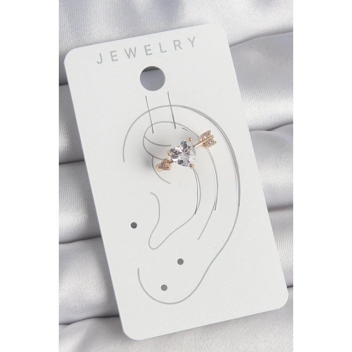 Pirinç Gold Renk Zirkon Taşlı Kalp Ok Model Kadın Kıkırdak Küpe