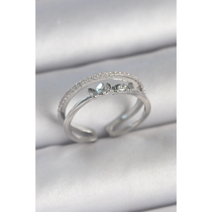 Pirinç Gümüş Renk 2Li Zirkon Taş Detaylı Kelebek Figür Ayarlanabilir Model Kadın Yüzük