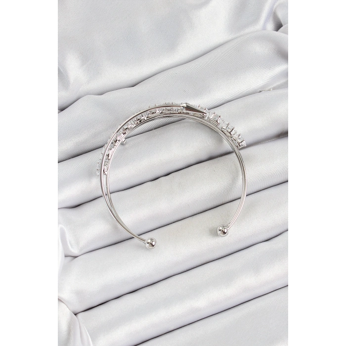 Pirinç Gümüş Renk Arpa Zirkon Taşlı Kadın Bileklik