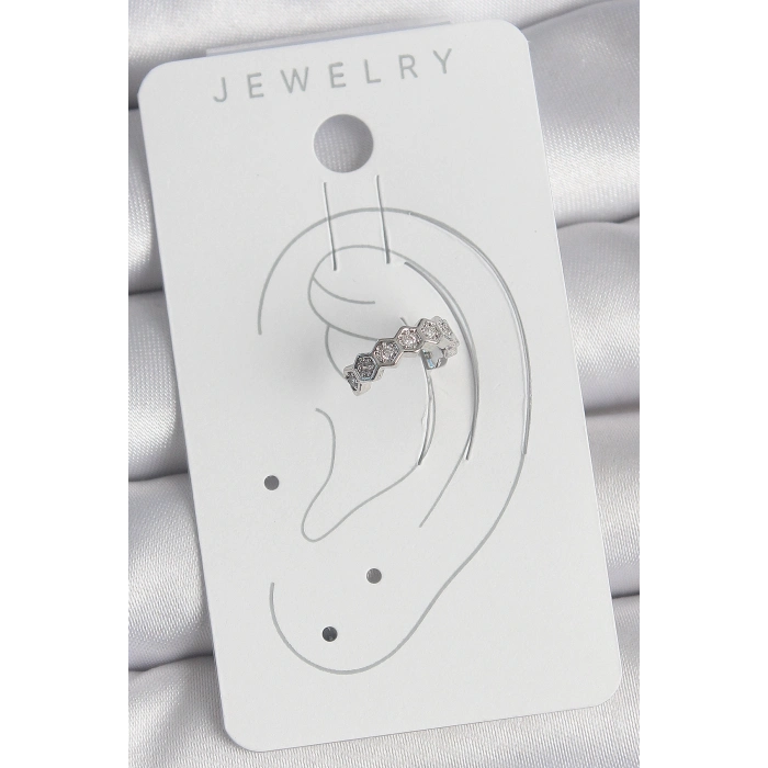 Pirinç Gümüş Renk Bal Peteği Model Zirkon Taşlı Kadın Kıkırdak Küpe