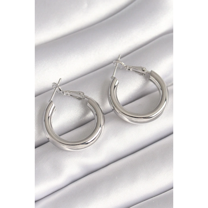 Pirinç Gümüş Renk Halka Model Kadın Küpe