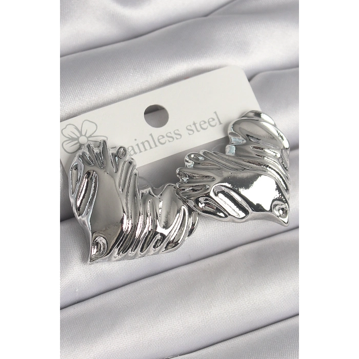 Pirinç Gümüş Renk İşlemeli Kalp Model Kadın Küpe