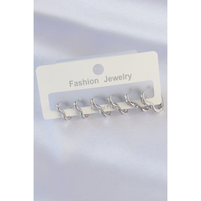 Pirinç Gümüş Renk Kalp Model Küpe Seti