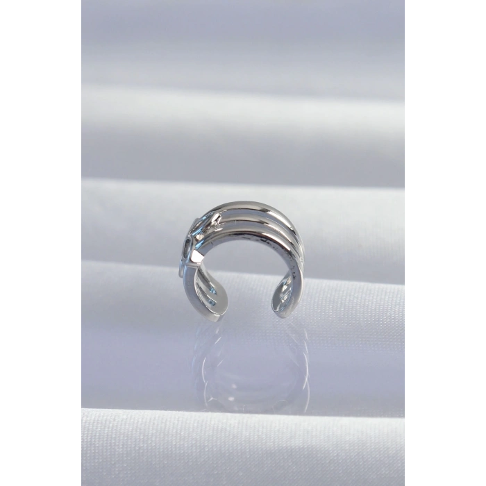 Pirinç Gümüş Renk Yonca Earcuff Küpe