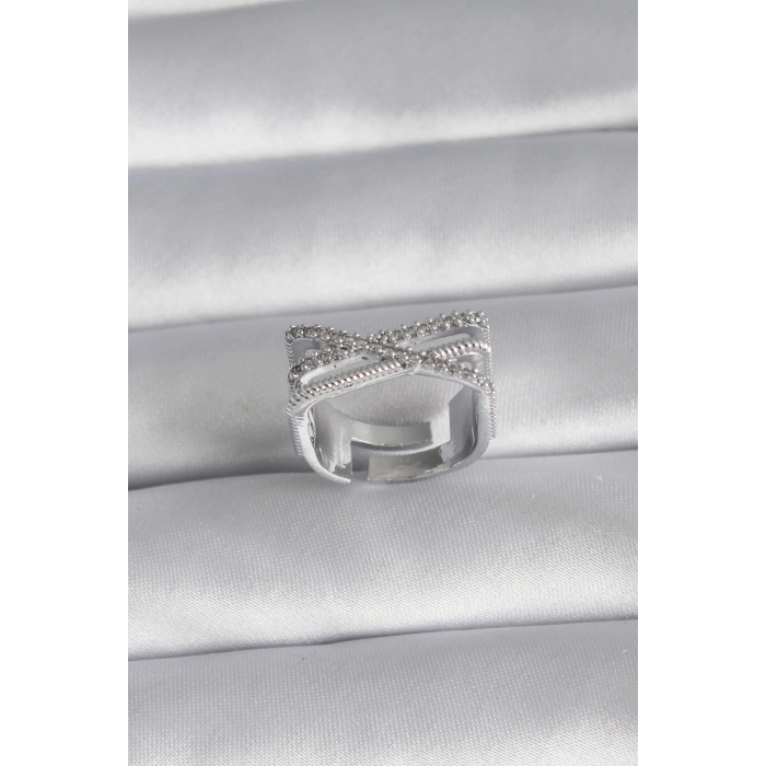 Pirinç Gümüş Renk Zirkon Taş Detay Kadın Yüzük