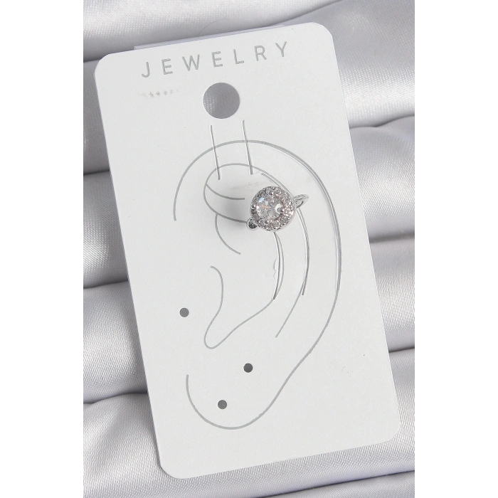 Pirinç Gümüş Renk Zirkon Taşlı Kadın Kıkırdak Model Küpe