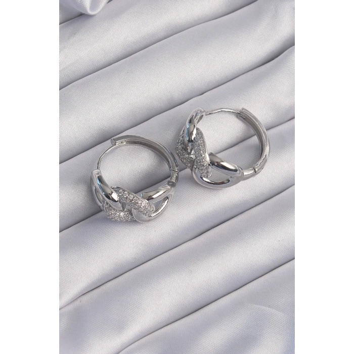 Pirinç Gümüş Renk Zirkon Taşlı Samanyolu Küpe