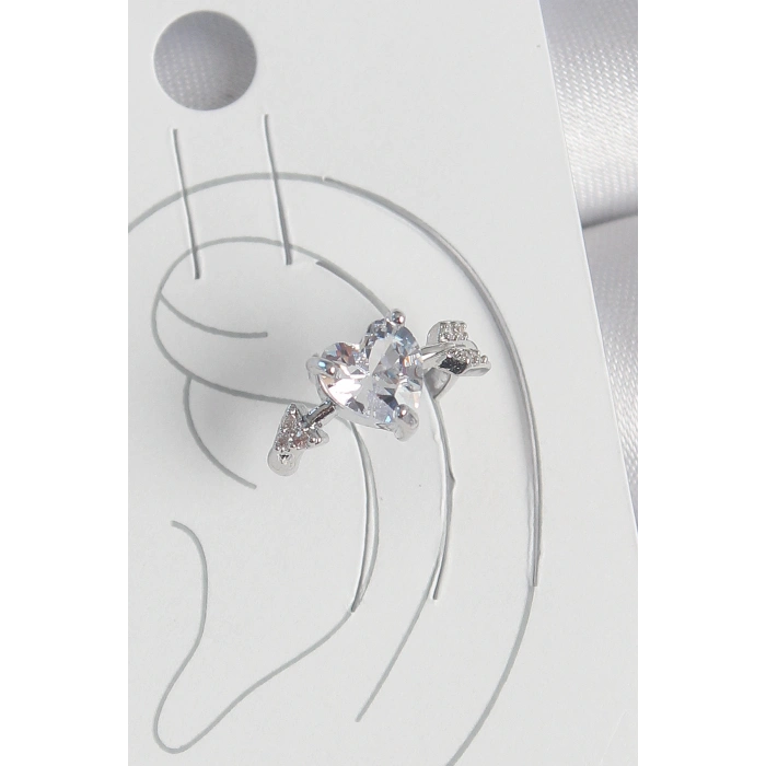 Pirinç Gümüş Renk Zirkon Taşlı Yıldız Model Kadın Kıkırdak Küpe