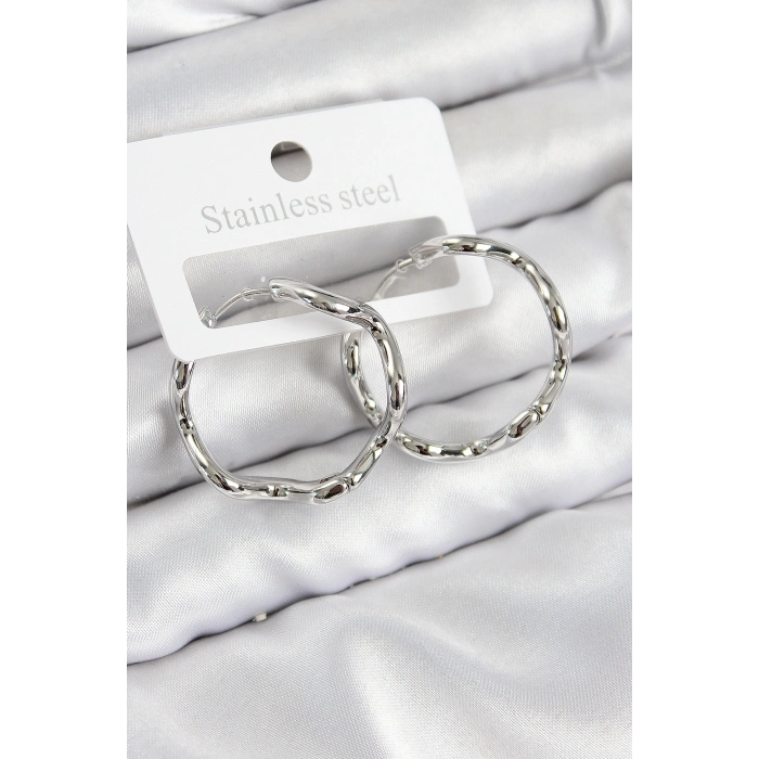 Pirinç Halka Model Gümüş Renk Kadın Küpe