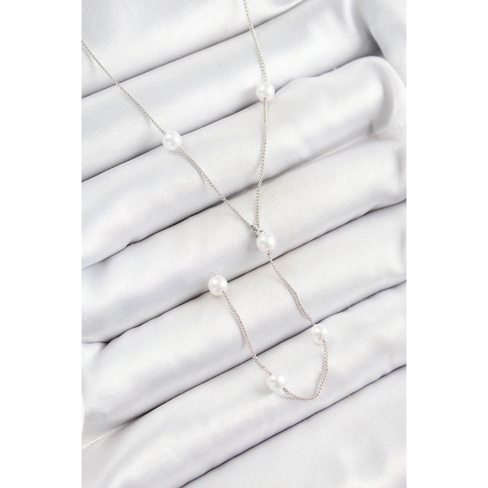 Pirinç İnci Figürlü Y Model Gümüş Renk Kadın Kolye