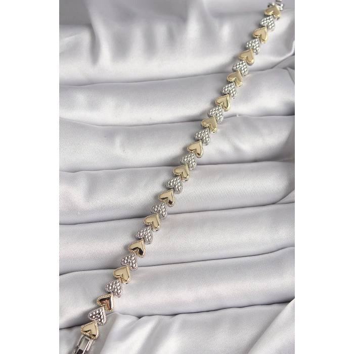 Pirinç Mix Renk Zirkon Taşlı Kalp Model VIP Seri Kadın Bileklik