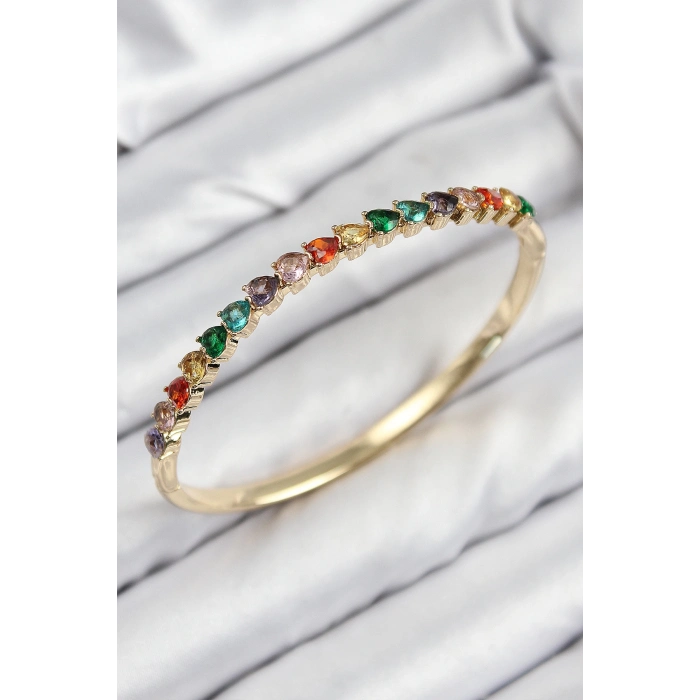 Pirinç Renkli Zirkon Taşlı Kalp Model Gold Renk Kadın Kelepçe
