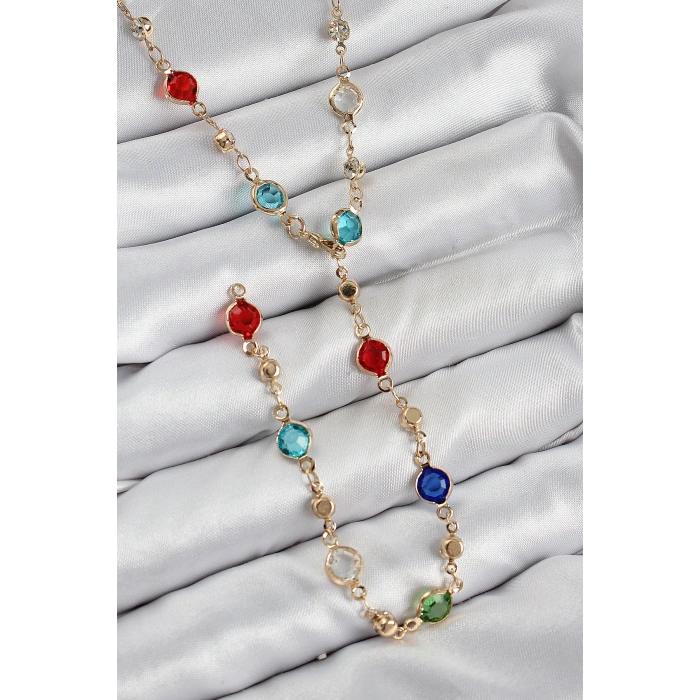 Pirinç Renkli Zirkon Taşlı Model Gold Renk Kadın Y Kolye