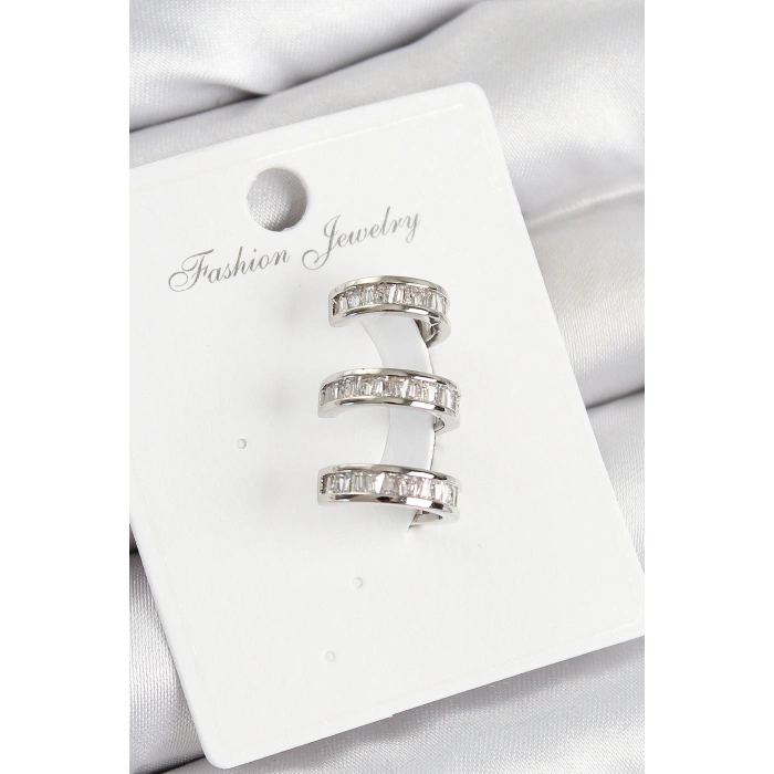 Pirinç Su Yolu Model Gümüş Renk Sağ Kıkırdak Küpe