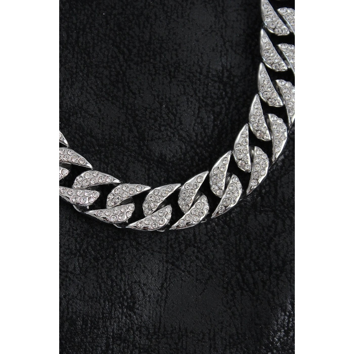 Pirinç Zirkon Taşlı Cuba Gurmet Model Gümüş Renk Erkek Kolye