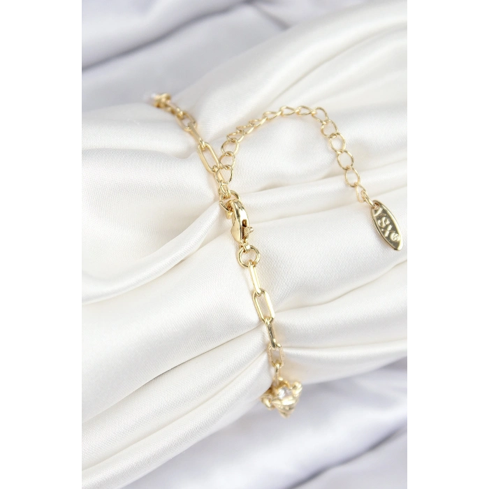 Pirinç Zirkon Taşlı Deniz Kabuğu Model Gold Renk Kadın Bileklik