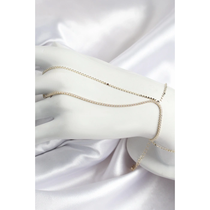 Pirinç Zirkon Taşlı Ezme Zincir Model Gold Renk Kadın Şahmeran