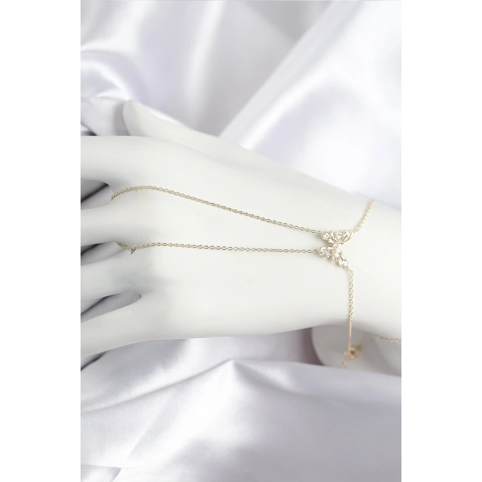 Pirinç Zirkon Taşlı Kelebek Model Gold Renk Şahmeran