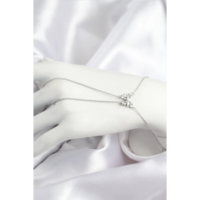 Pirinç Zirkon Taşlı Kelebek Model Gümüş Renk Şahmeran