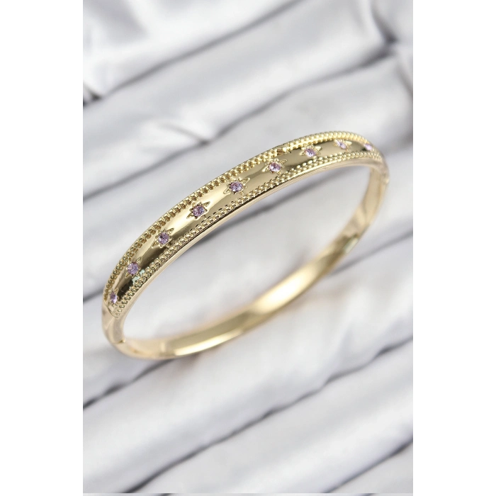 Pirinç Zirkon Taşlı Kutup Yıldızı Model Gold Renk Kadın Kelepçe