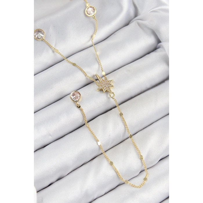 Pirinç Zirkon Taşlı Kutup Yıldızı Model Gold Renk Y Kolye
