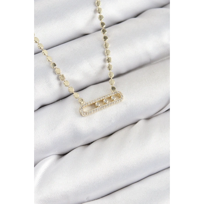 Pirinç Zirkon Taşlı Messika Model Ezme Zincir Gold Renk Kadın Kolye