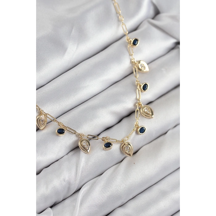 Pirinç Zirkon Taşlı Sallantılı Damla Model Gold Renk Kadın Kolye