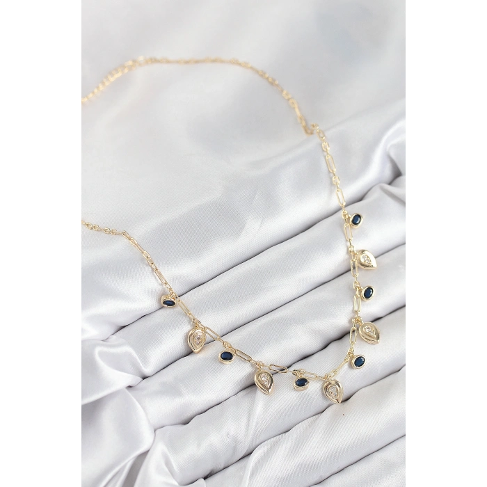 Pirinç Zirkon Taşlı Sallantılı Damla Model Gold Renk Kadın Kolye