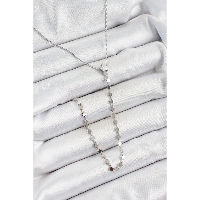 Pirinç Zirkon Taşlı Yıldız Figürlü Y Model Gümüş Renk Kadın Kolye