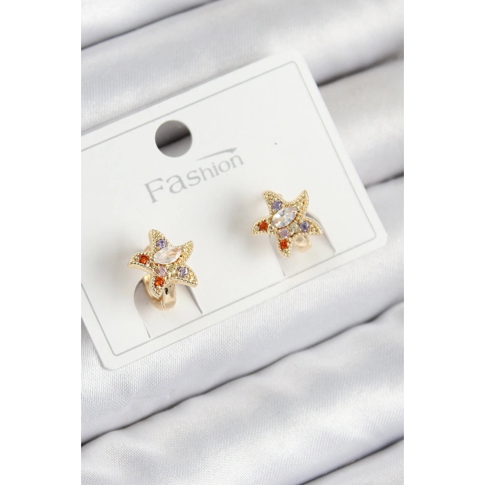 Pirinç Zirkon Taşlı Yıldız Model Gold Renk Çocuk Küpe
