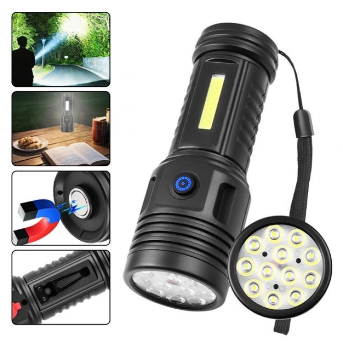 Powermaster Pm-26722 Plastik 4+2 Modlu Şarjlı 12 Ledli El Feneri