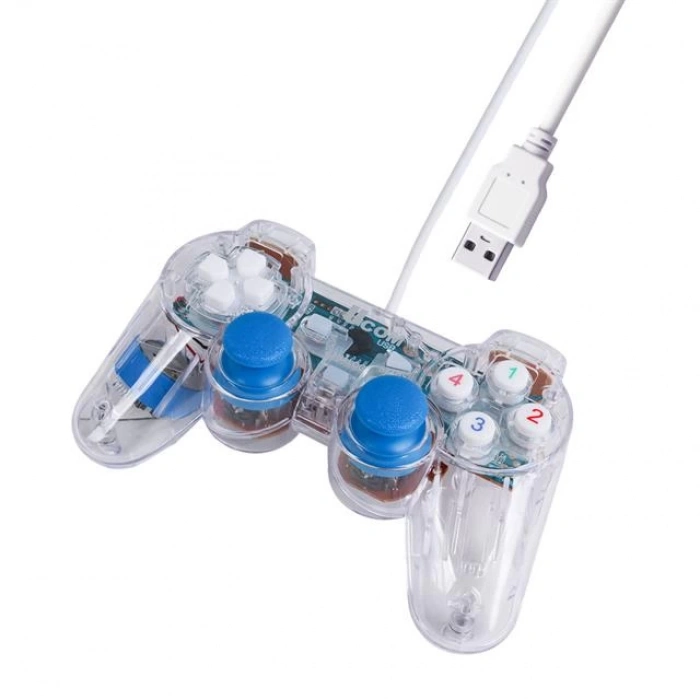 Powermaster Ucom-704 Kablolu Double Shock Joypad Oyun Kolu Gamepad Şeffaf Işıklı